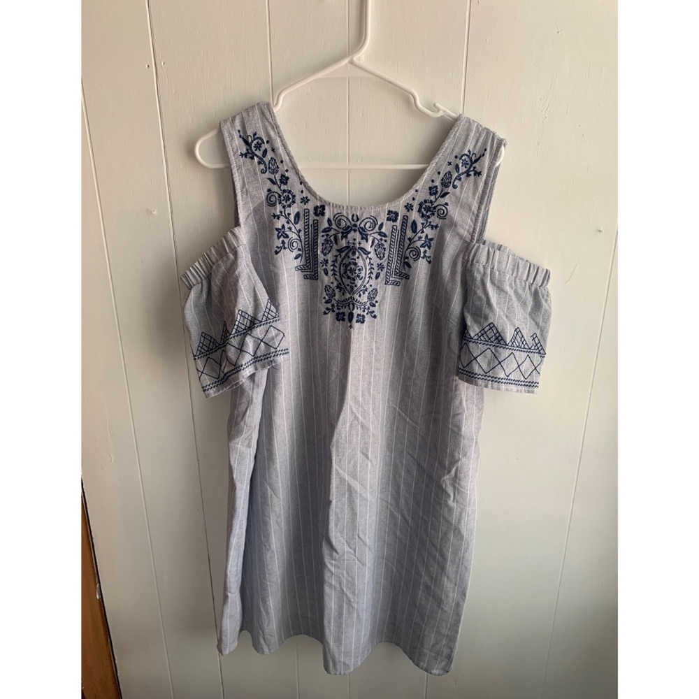 Blue Floral Cold Shoulder Dress
